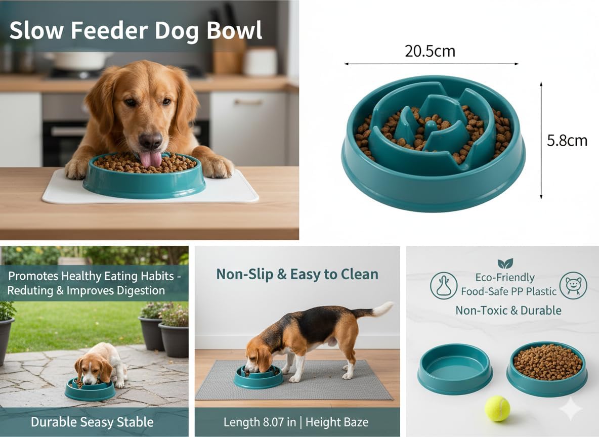 Dog Slow Feeder Bowl G&P | Non-Slip, Durable, Eco-Friendly PP Plastic | Medium Size(Length 8.07 in | Height 2.28 in)| 30 US Fluid Ounces of Food or Water | Puzzle Bowl |Anti-gulping Bowl