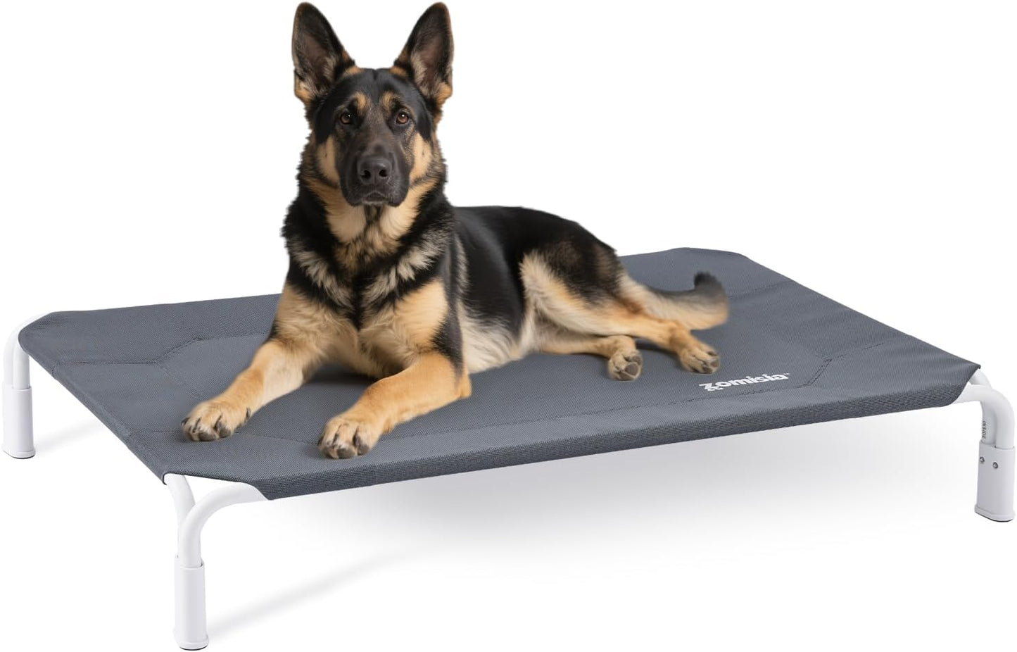 XL Elevated Dog Cot Bed Tool-Free Assembly - Outdoor Raised Dog Cooling Bed Frame for Large Pets, Summer Pet Hammock Off Ground with Non-Slip Feet & Waterproof Teslin Mesh, 48x33 Inch