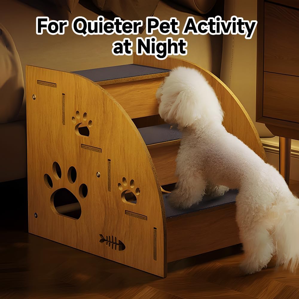 Pet Steps for Small Dogs,Wooden Cat Stairs for Old Cats,Doggy Dog Steps for Bed Couch Sofa Windows,3-Step Ladder, 16" L x 12" W x 14" H，Suitable for Height 14-17in