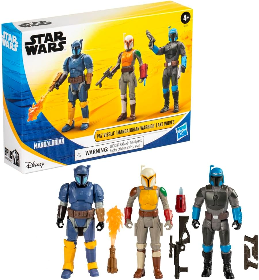 STAR WARS Epic Hero Series Unite The Clans Pack, Paz Vizsla, Mandalorian Warrior, Axe Woves 4-Inch Action Figures, Toys for 4 Year Old Boys & Girls (Amazon Exclusive)