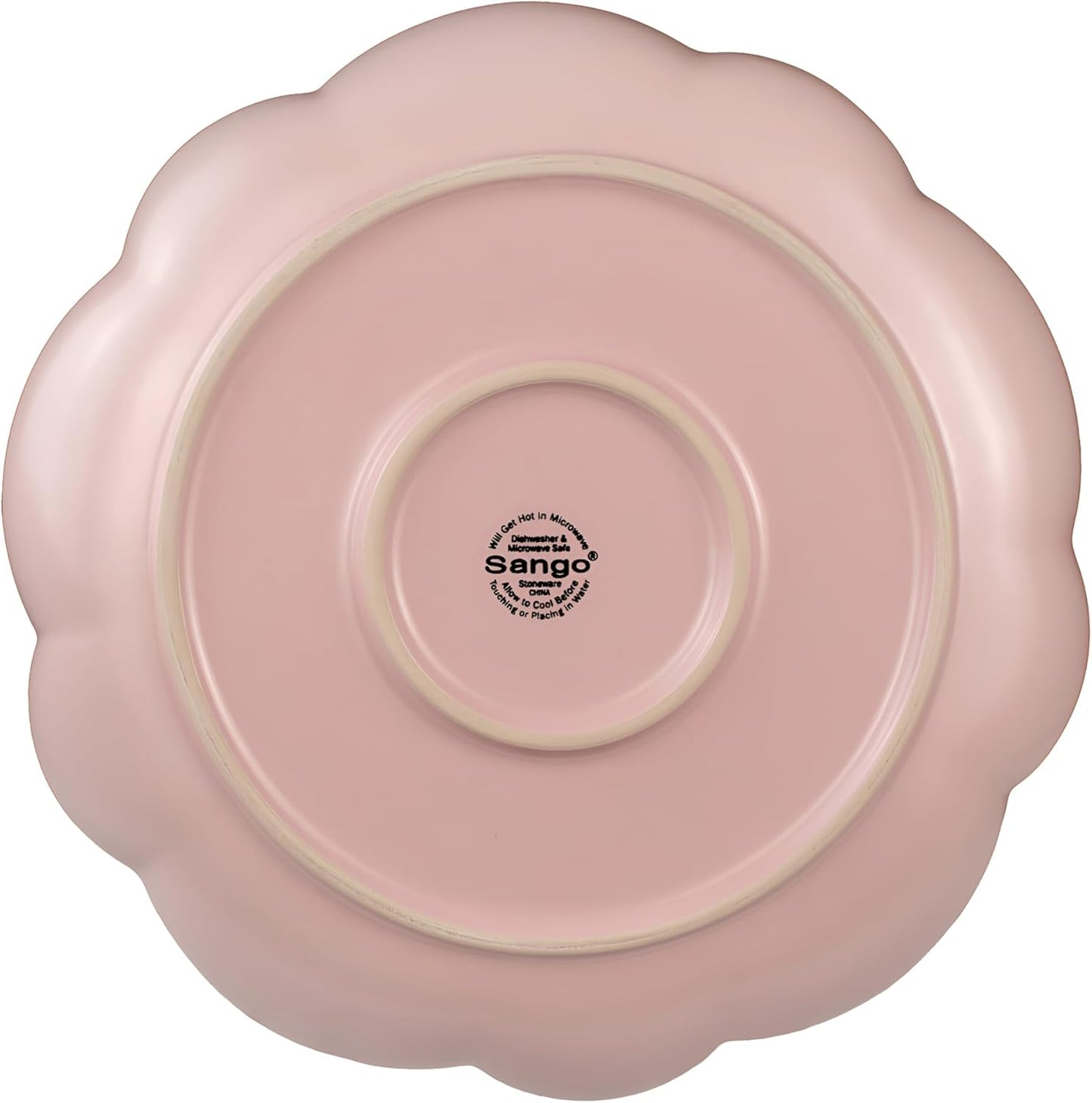 Sango 12 Pieces Scalloped Dinnerware Set, Modern Pink Dishes for 4, Premium Serving Plates & Bowls Sets, Chip Resistant, Ceramic Dishware, Kitchen Dish, Microwave & Dishwasher Safe, Bethany