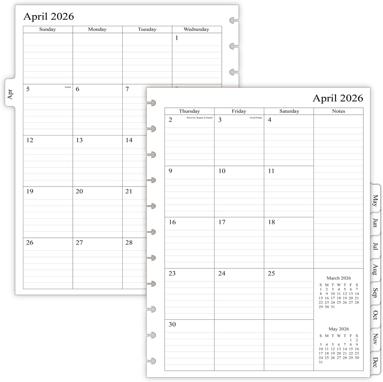 newestor 2026-2027 Monthly Planner Refill for 11-Discbound Notebooks, Apr 2026 to Dec 2027, Two Pages Per Month, Letter Size, 8-1/2" x 11"