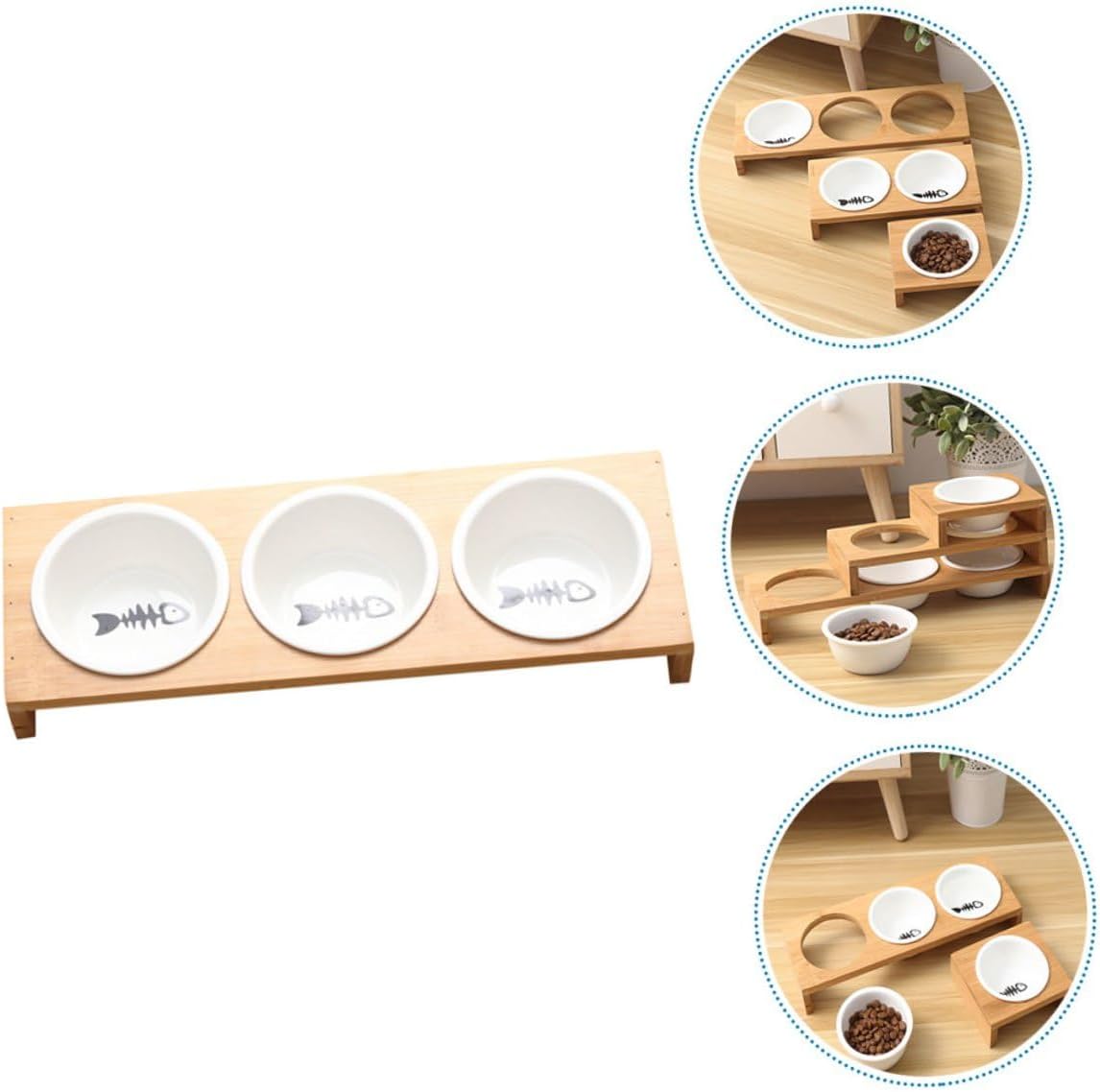 FAVOMOTO Elevated Stand Cat Bowl Set with Ceramic Bowls, Indoor Raised Pet Water and Food Dish for Kittens and Dogs, Non-Slip Household Feeding Supplies