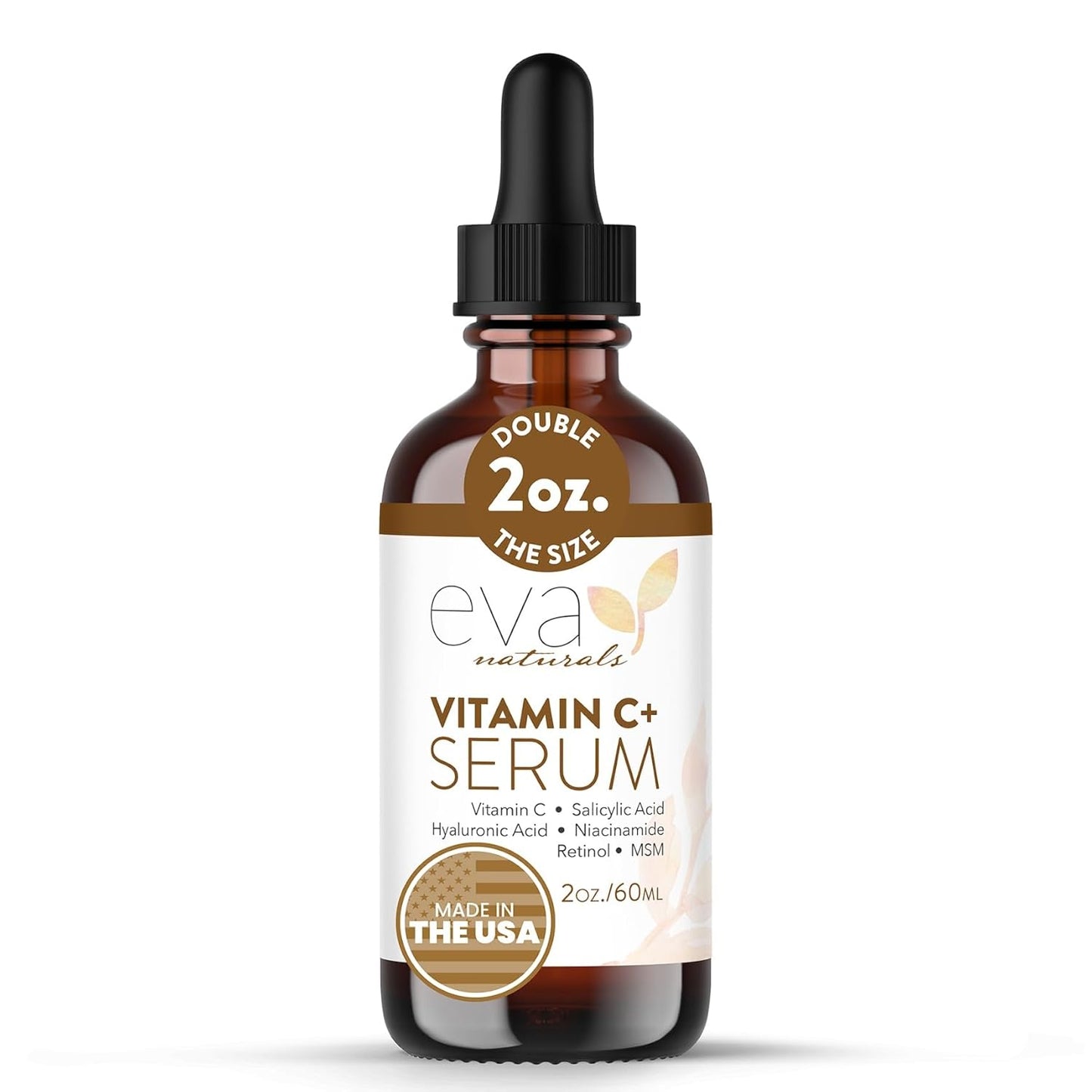 Eva Naturals Vitamin C Serum Plus – Facial Serum with Hyaluronic Acid, Niacinamide, Retinol, and Salicylic Acid – Hydrating and Smoothing Skin Formula – 2 oz