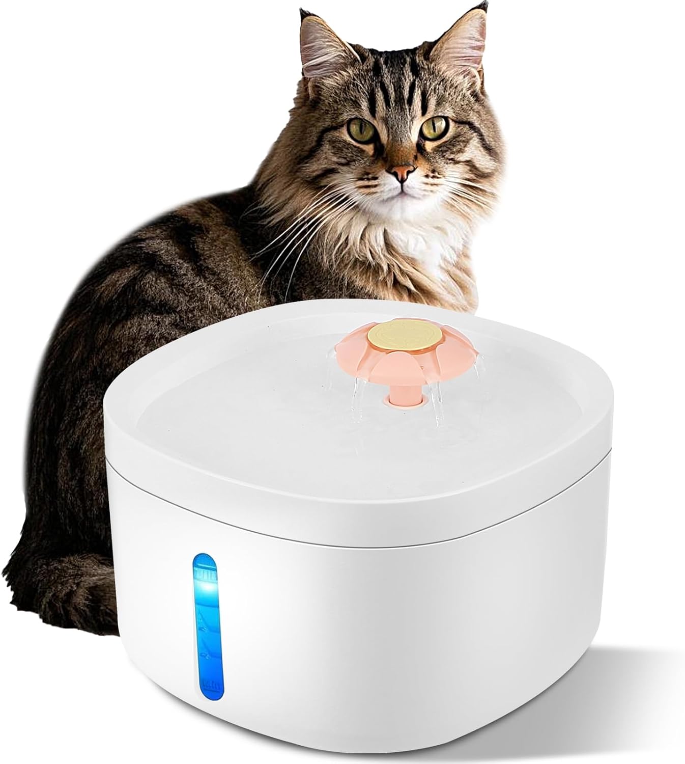 2.6L Large Capacity cat and Dog pet Water Dispenser, cat Jet Water Dispenser, with Blue Light Sterilization, Two Modes of Outlet, Low Energy Saving and Quiet