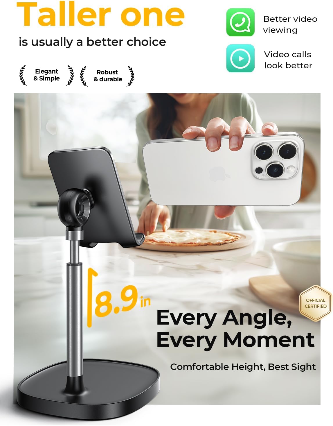 LISEN Cell Phone Stand Phone Holder for Desk Office Decor, Office Desk Accessories Women PC Gaming Essentials iPhone Stand Gadgets Men Gifts for Kids Fit OtterBox Case Switch iPad Air Tablet 4-10 in
