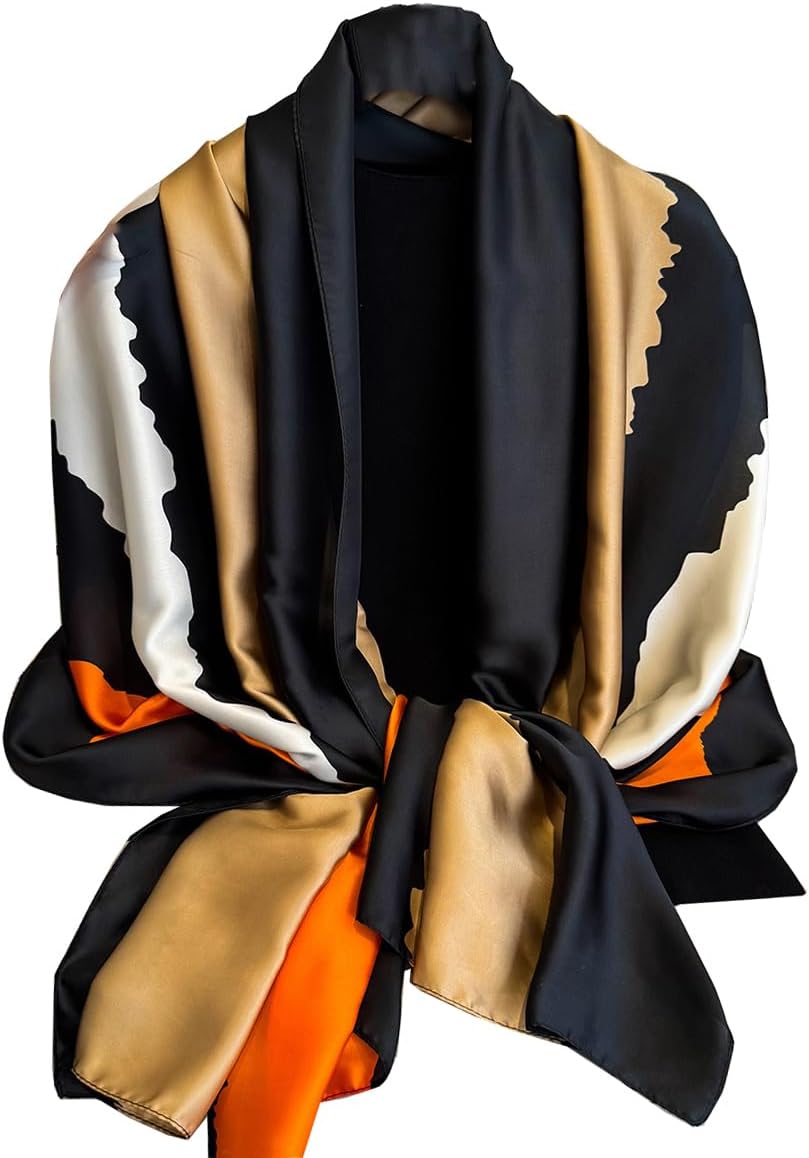FairyCity Womens large Luxury Silk Scarf Satin Summer Scarf Lightweight Fashion Shawl Wrap