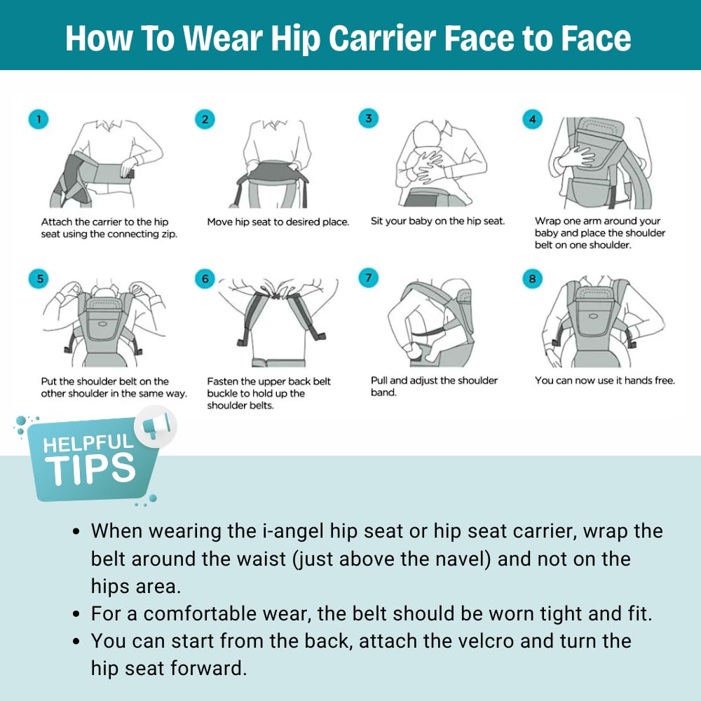 6 in 1 Hip Carrier for Baby - Easy to Wear Ergonomic Front Facing Baby Carrier with Hip Seat for 7–44 lbs - Baby Harness with Back Support, Breathable & Adjustable for Comfortable Travel - Black