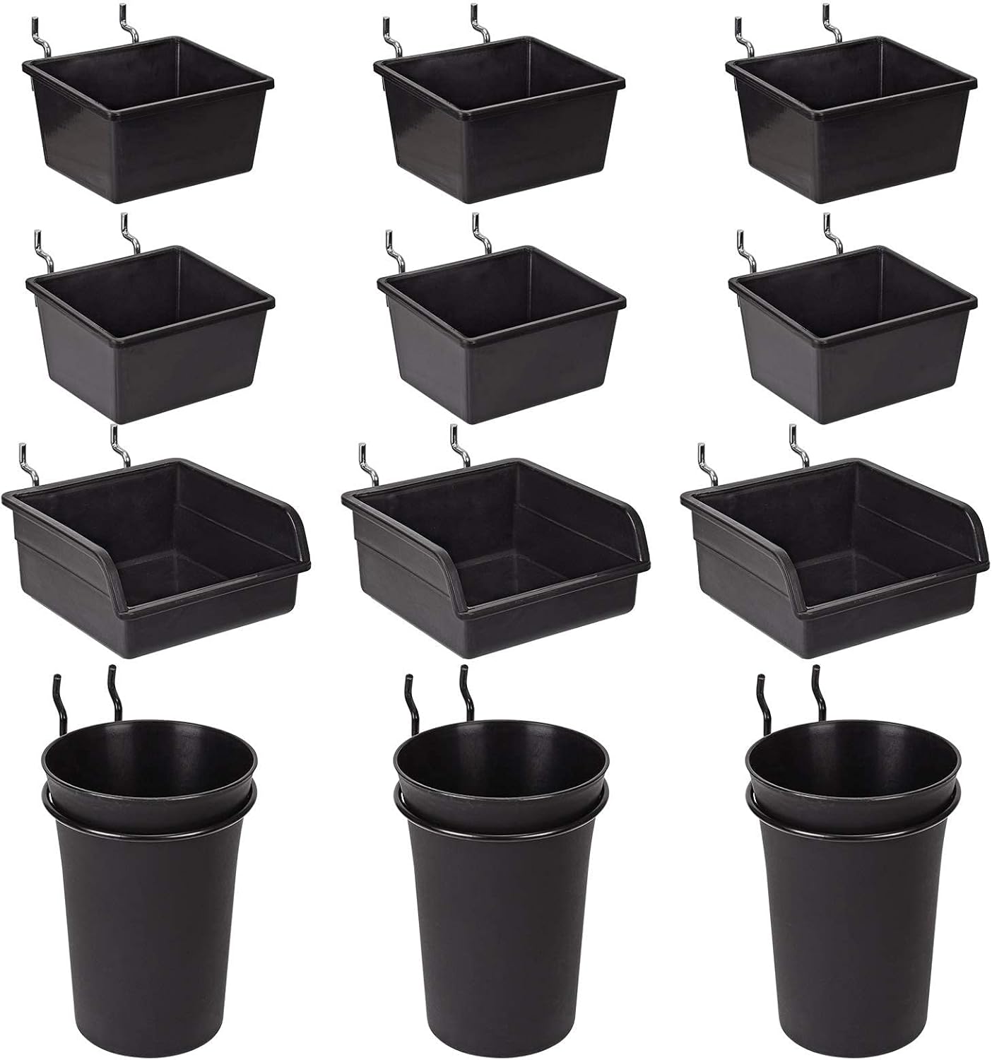 G.CORE 12 Pack Pegboard Bins PegBoard Cups with Hooks & Loops, Peg Board Hooks Assortment Organizer Accessory, Various Tools Storage Arrange System Kit for Garage Craft Workshop Workbench Hobby Office