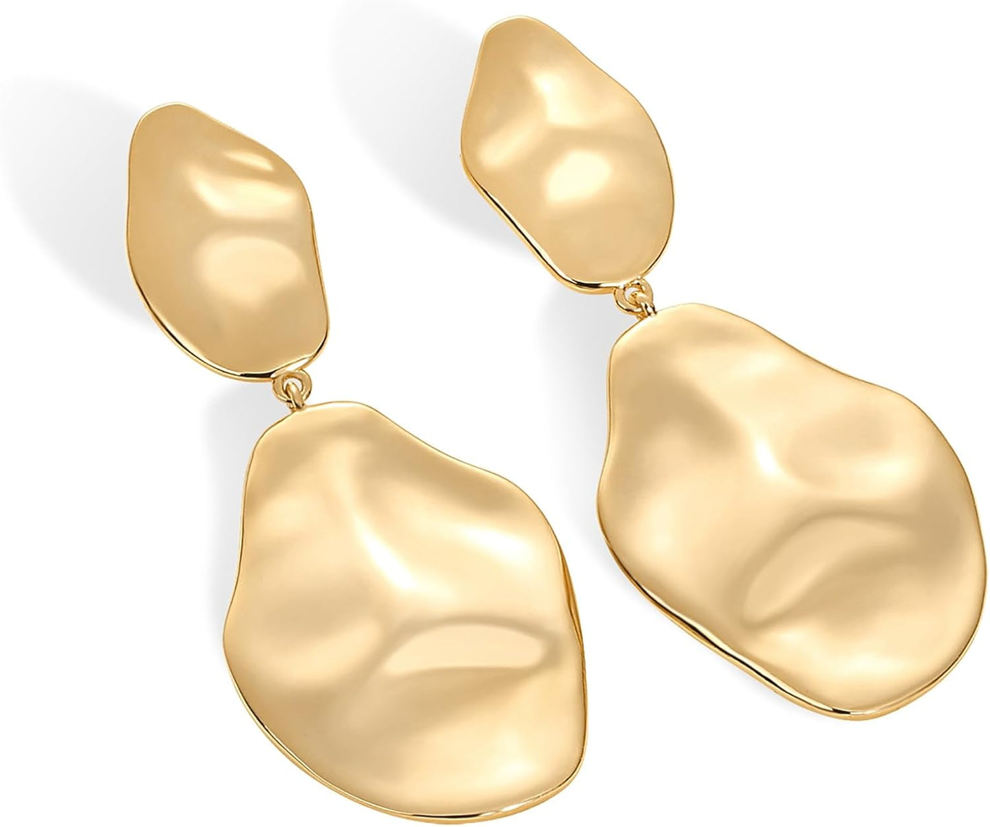 PAVOI 14K Gold Plated 925 Sterling Silver Posts Teardrop Statement Dangle Earrings | Lightweight Hammered Drop Dangle Earrings for Women