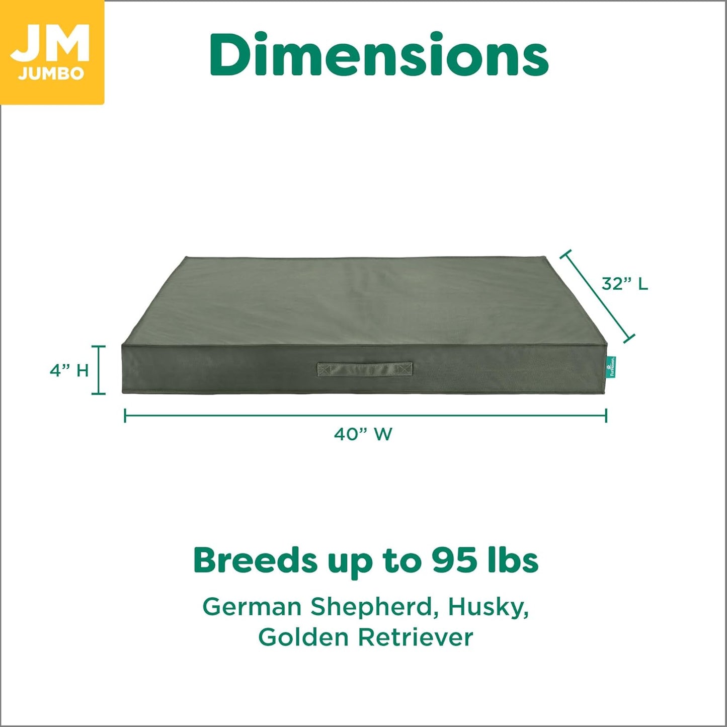 Premium Indoor-Outdoor Deluxe Mattress Pet Bed, Dark Olive, Jumbo