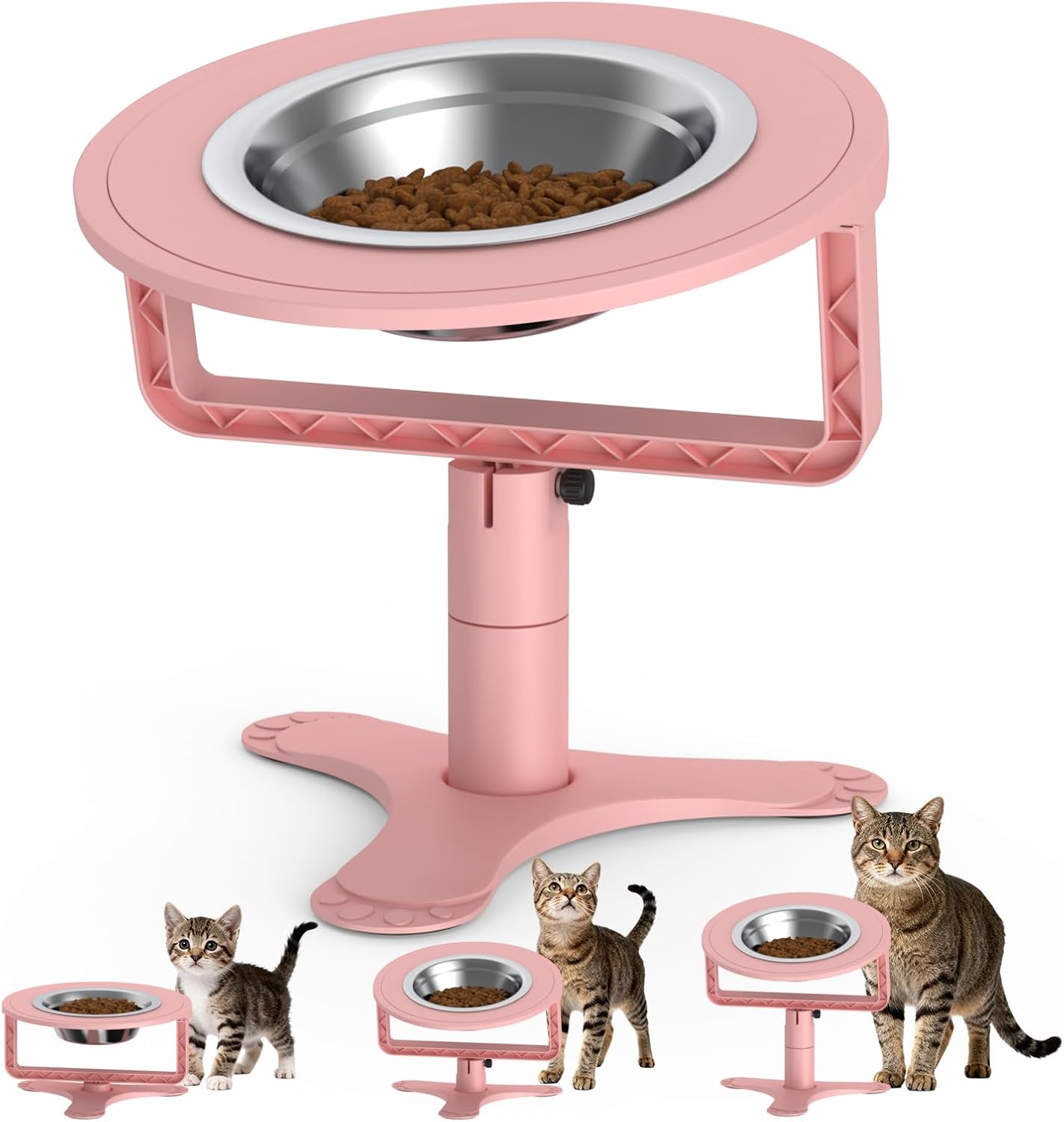 Raised Cat Bowls with Height-Adjustable Stand 15° Tilted Cat Food Bowls Non-Slip Feeder Adjusts to 2.4", 4.02",5.98" with Stainless Steel Bowls Whisker Friendly for Cats and Puppy