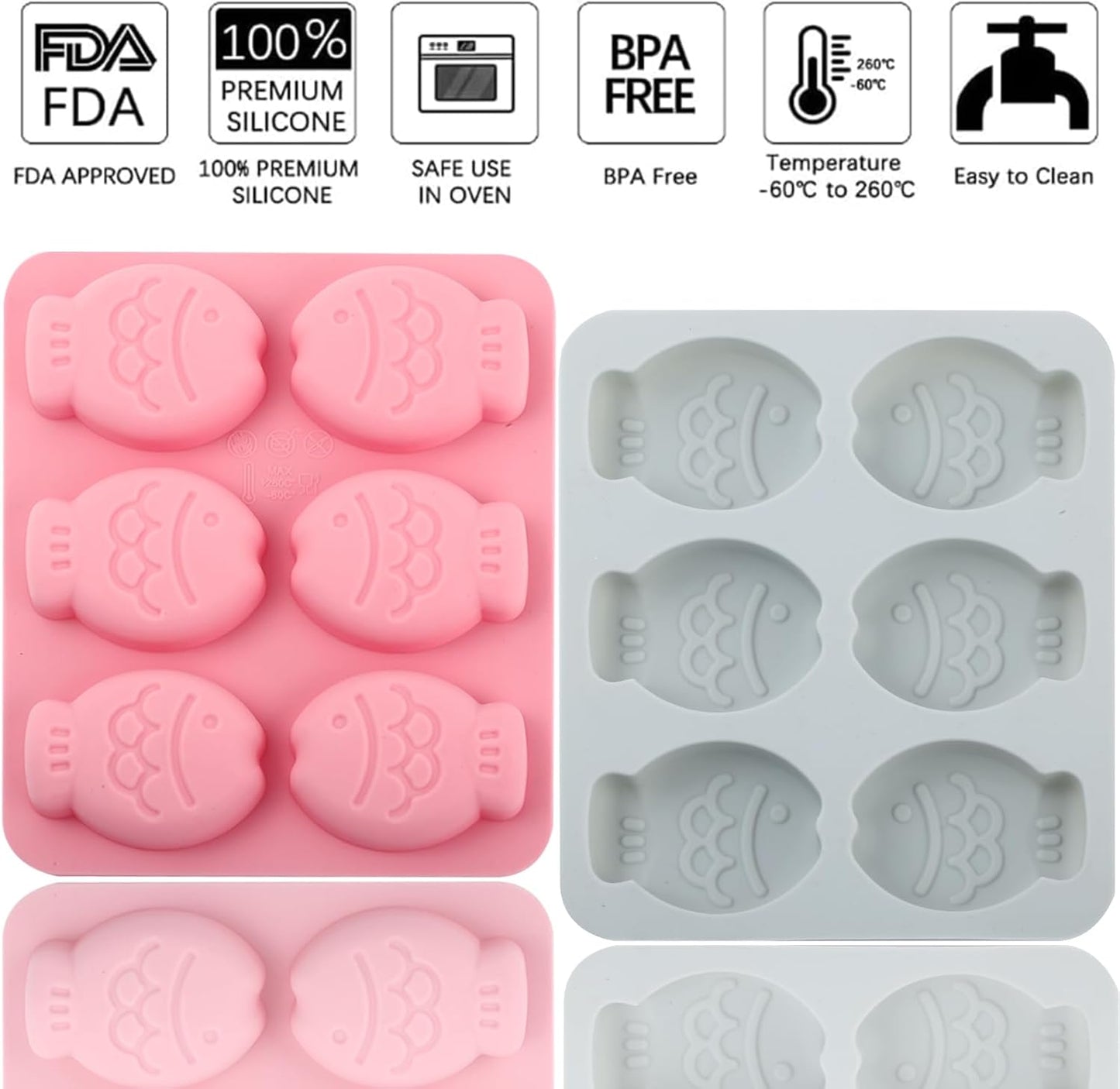 2 Pcs 3D Fish Shaped Chocolate Molds Silicone, Food Grade Silicone Gummy Candy Mold for Kids, Cookies, Gum, Sugar Craft, Butter, Pudding, Gelatin,Wax, Ice,Soap, Plaster, Epoxy Resin