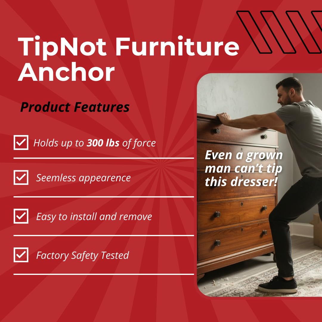 Adhesive Furniture Anchor, No-Drill, Aesthetic & Invisible Once Installed, Anti-Tip Furniture Safety Anchor to Childproof and Babyproof Your Home, Holds Up to 300 Pounds, 2-Pack