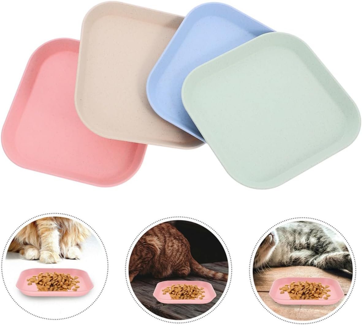 PRETYZOOM 8pcs Shallow Square Cat Food Bowls Kitten Wet Food Plates Small Indoor Pet Feeding Dishes Assorted Colors