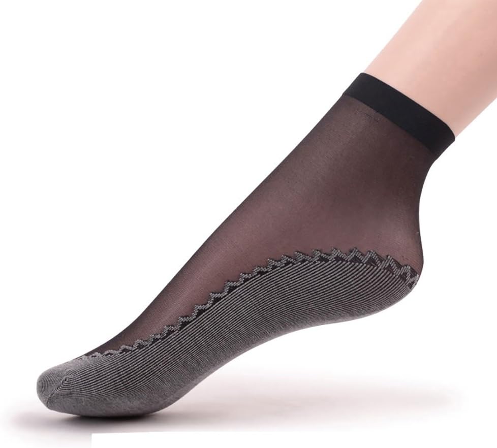 Women's 6 Pairs Silky Anti-Slip Cotton Sole Sheer Ankle High Tights Hosiery Socks Reinforced Toe