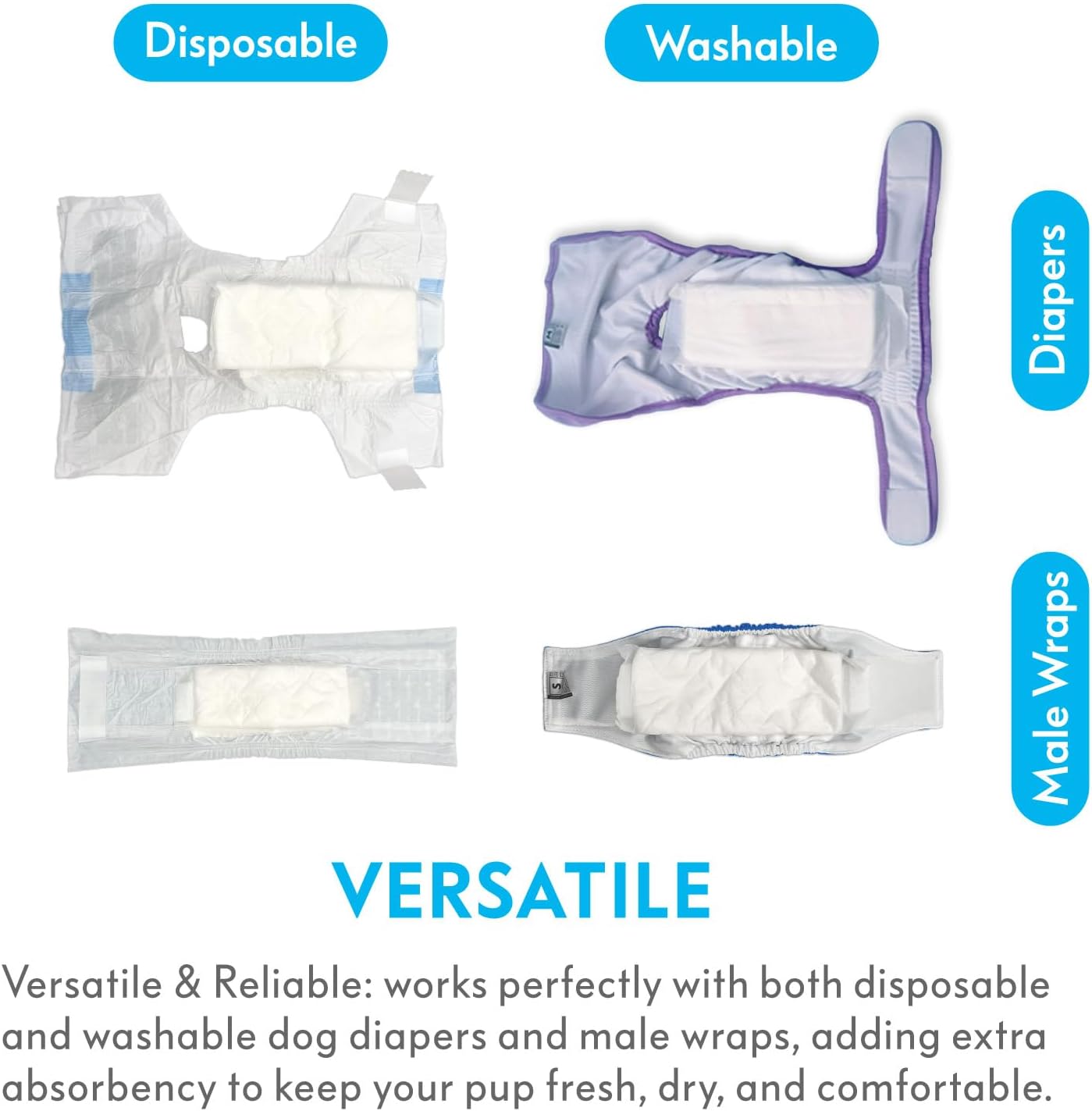 Paw Inspired Disposable Dog Diaper Booster Pads, Inserts for Male & Female Dog Diapers & Belly Bands, Flow-Through Design Adds Absorbency to Extend Diaper Use (30 Count)