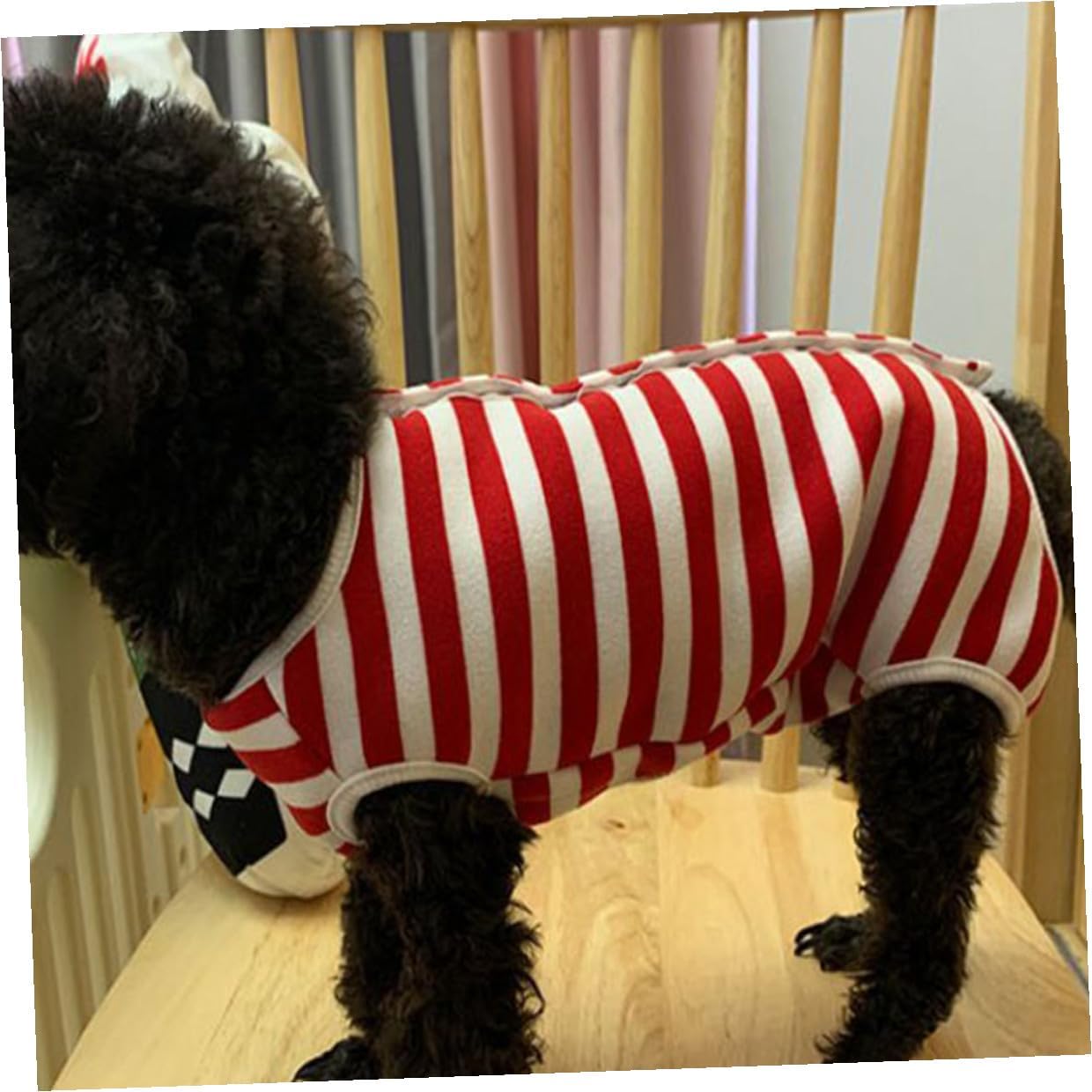 Milisten Dog Suit Striped Fleece Pet Protective Coat Four-Legged Sterilization Clothes Burgundy L Size Post-Surgery Wear for Dogs