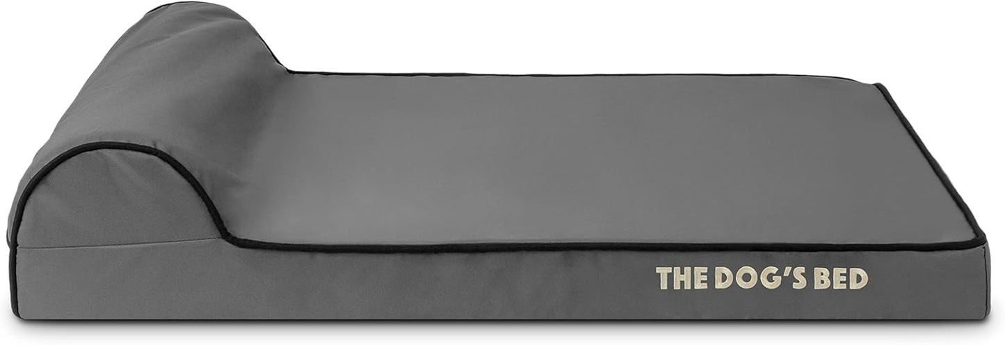 The Dog’s Bed Orthopedic Memory Foam Dog Bed with Headrest, Oxford Fabric,Grey with Black Trim, Medium, 3-Inch
