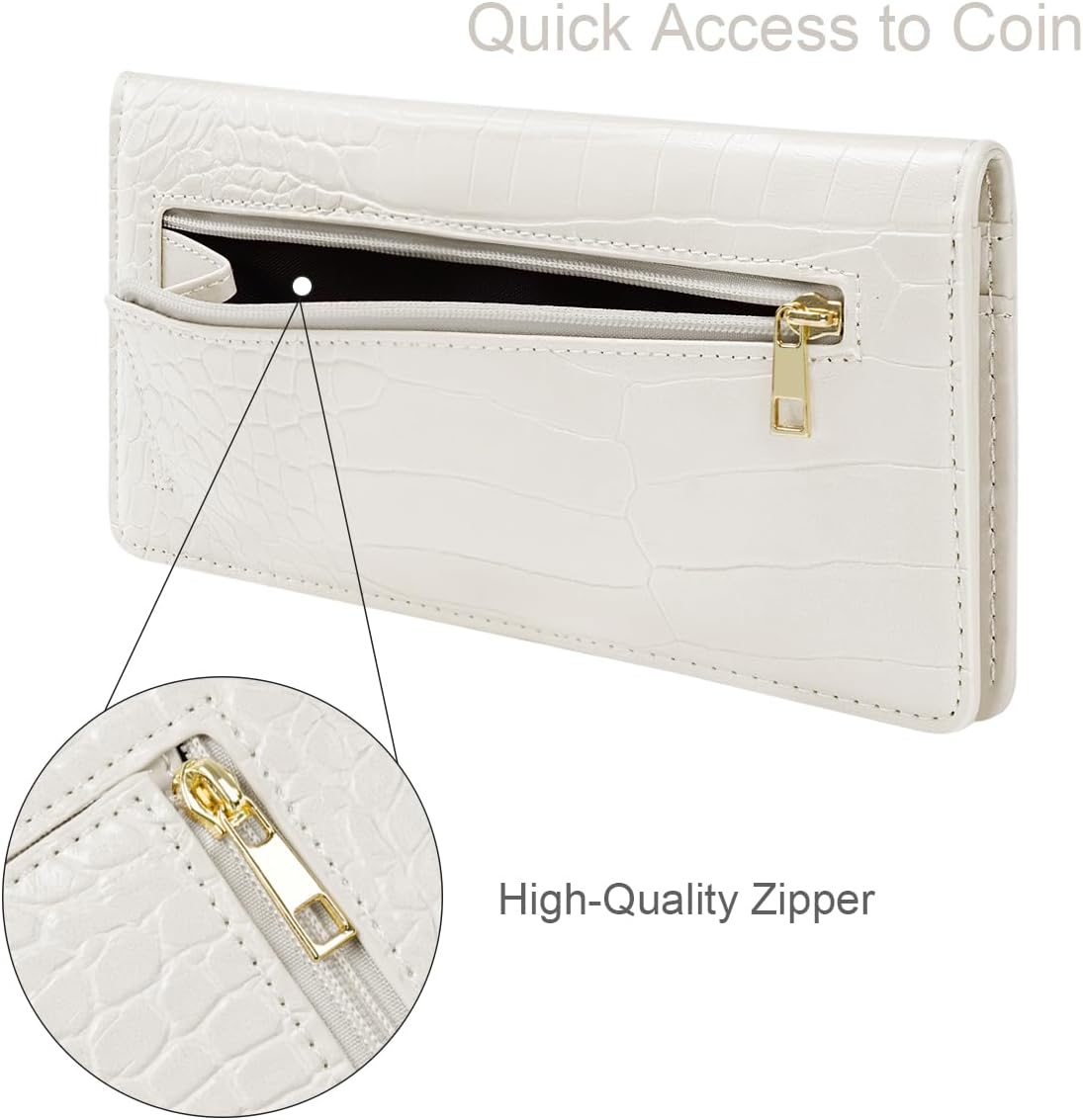 Wallet Women Bifold Faux Crocodile Leather Minimalist Slim Thin Long Wallets RFID Blocking Credit Cards Holder Purse with Back Zipper Coin Pocket for Women and Men,Beige
