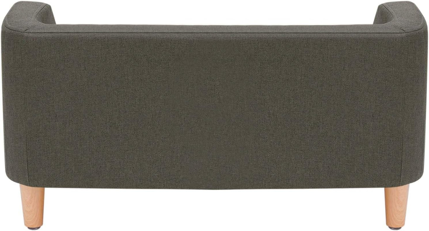 Teamson Pets Bennett 32 Inch Raised Heathered Linen Sofa Dog Daybed with Removable Cushion and Washable Cover for Cats & Small or Medium Dogs, Gray