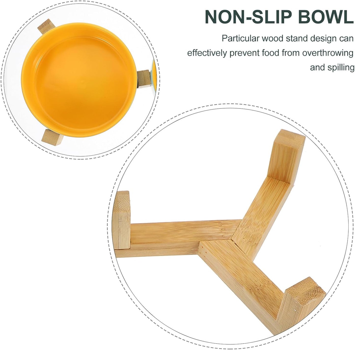 Milisten Ceramic Cat Bowl with Wood Holder, Elevated Feeding Bowl Set, Matte Two-Tone Blue and Yellow, Small Size, Indoor Kitten Feeding Dish for Cats