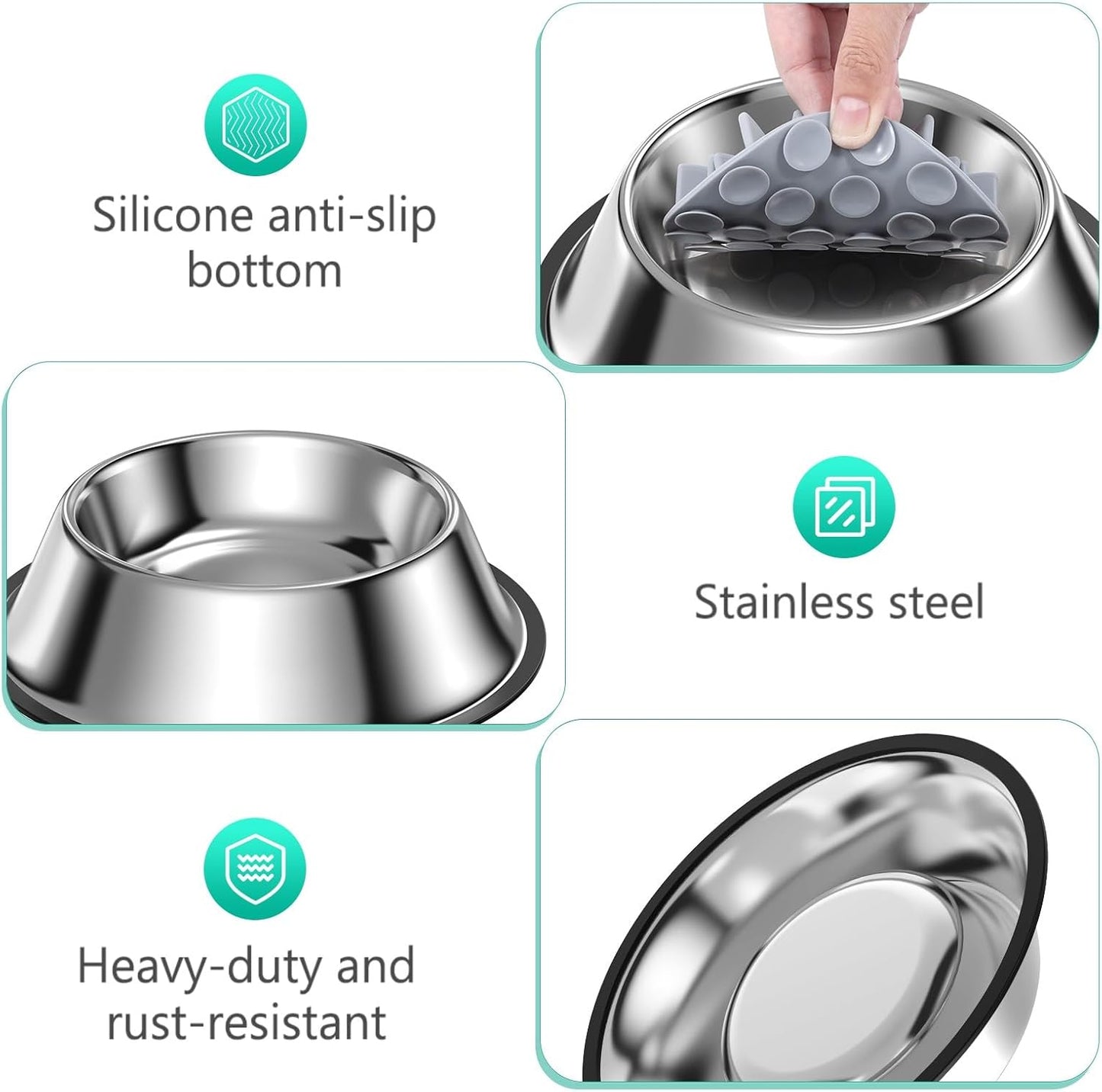 ORIA Slow Feeder Dog Bowl Set, Stainless Steel Dog Food Bowl with Slow Feeder Insert, Pet Water Bowls with Non-Slip Base for Small Medium Breeds, Holds Up to 2 Cups, M