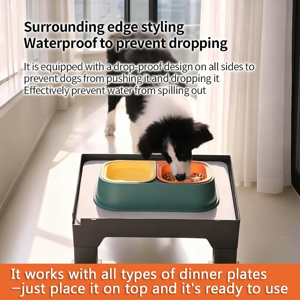 Diatomite Mat Pet Feeder Stand – Compatible with Most Dog Bowls & Automatic Feeders, Elevated Dining Station with Non-Skid Feet & Adjustable Height that Absorb Spills to Keep The Bowl Area Clean