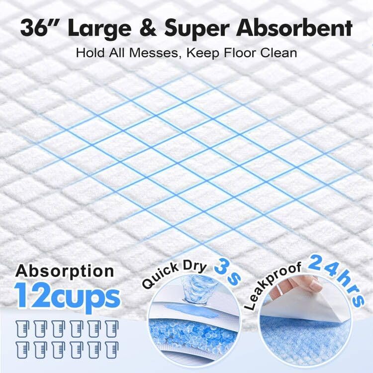 Gimars 4XL 36x36 Dog Pee Pads Extra Large - 200 Counts, Thicken Extra Absorbent Pet Training Puppy Pee Pads, Quick Dry Leak Proof Jumbo Disposable Polymer Wee Wee Pads for Dogs Cats Rabbits Pets
