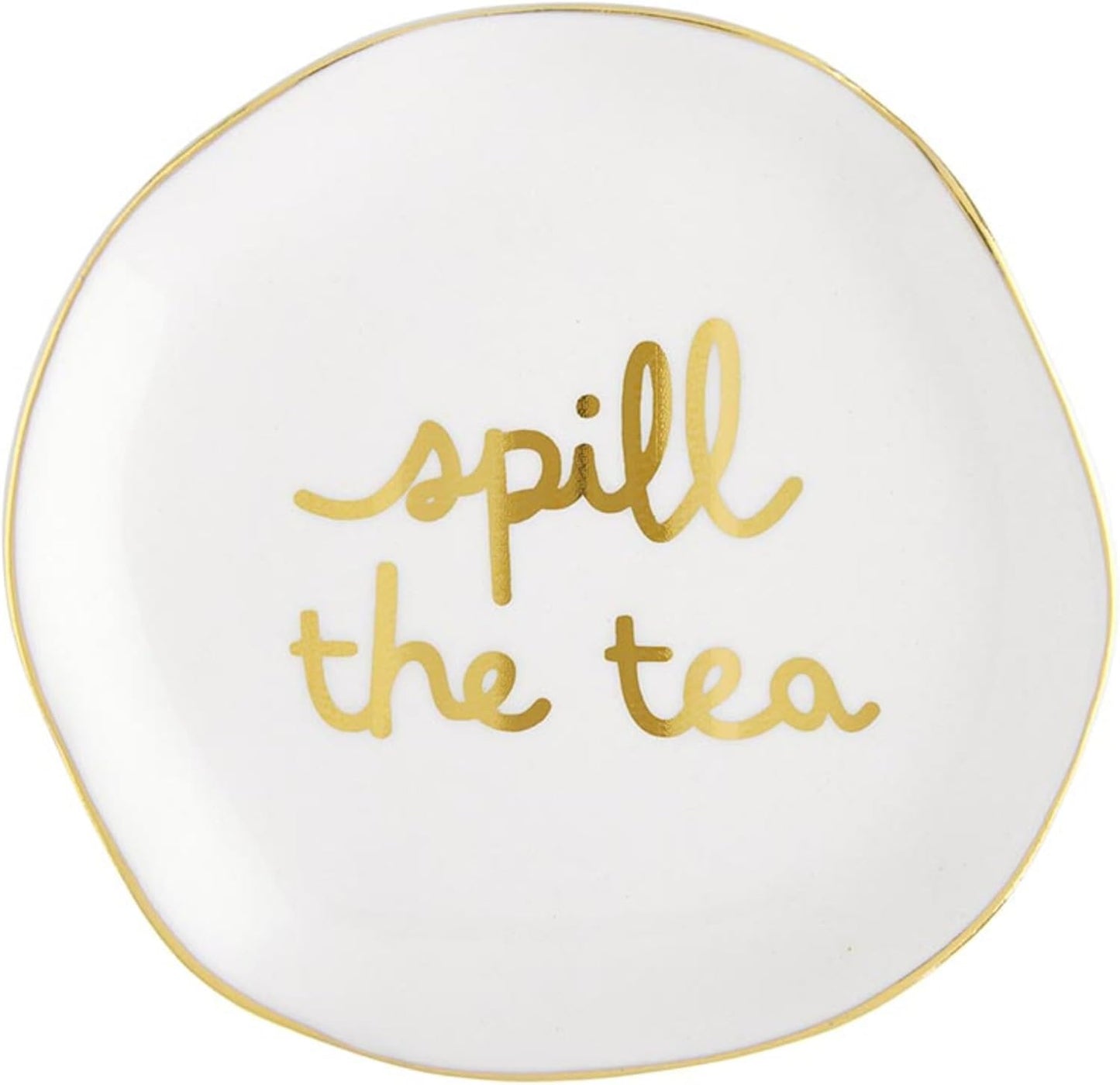 Santa Barbara Design Studio Tea Bag Holder White Ceramic Gold Foil Tea Rest, 3.5" Diameter, Spill The Tea