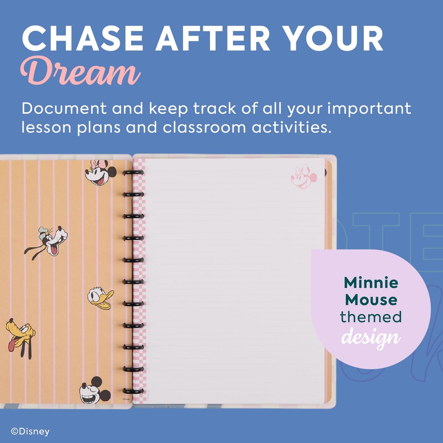 Happy Planner Disney Daily Notebook for Office, School or Journaling, Disc-Bound Notebook, Big Size, 60 Dot-Lined Pages, Minnie Mouse Theme, Current Classroom