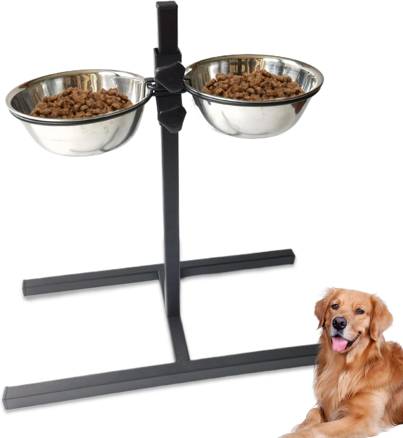 Elevated Dog Bowls, Height Adjustable Dog Bowl Stand, Sturdy Iron Tall Dog Bowl Stand with 2 Bowls, Dog Bowl Stand Ideal for Large or Old Dogs
