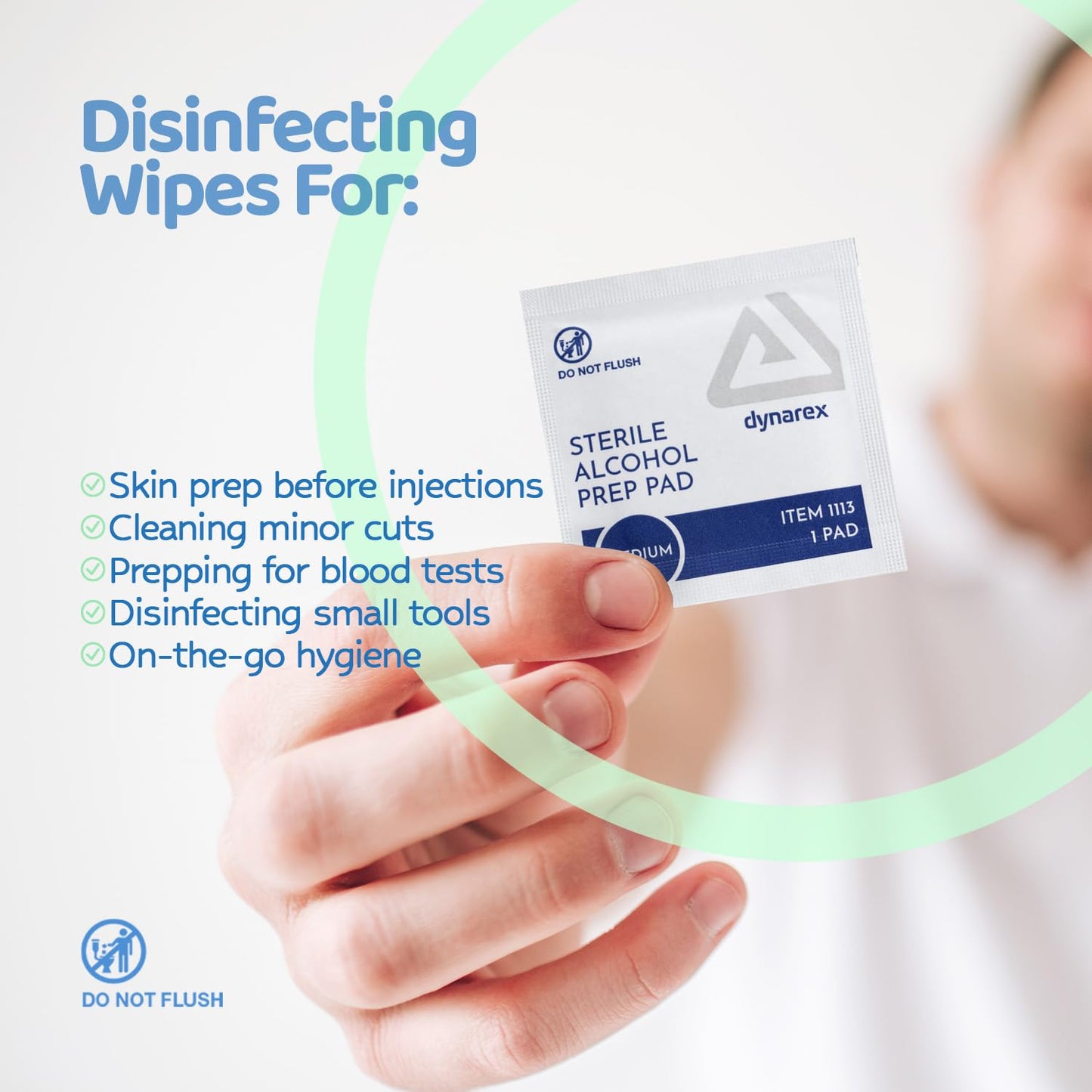 Dynarex DynaSafety Sterile Alcohol Prep Pads - Medium - 70% Isopropyl Alcohol, Individually Wrapped, Soft Cleaning Wipes - 200 per Box
