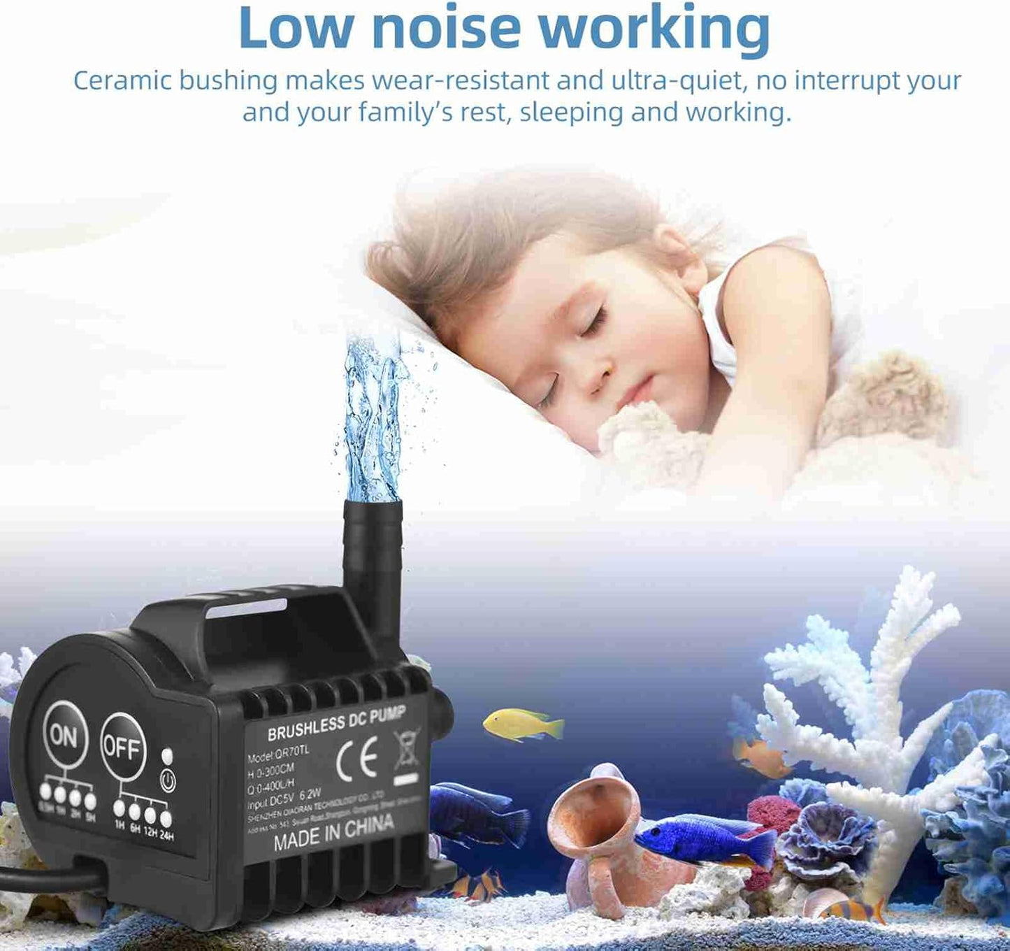 AUNMAS Smart Programmable Submersible Pump, Ultra Quiet 4 Gear Timer for Aquarium Fountain Pond Cooling System USB Powered Suction Cup Base Easy Setup