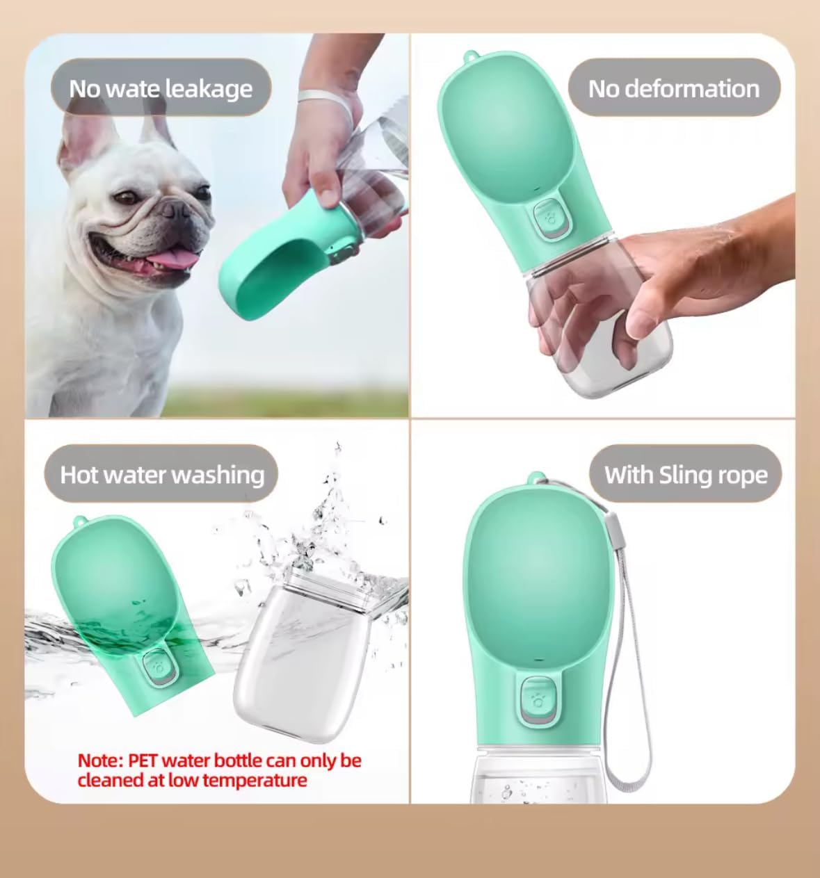 Dog Water Bottle 350ml for Walking & Travel, Leak Resistant Design Portable Pet Water Dispenser with Water Return Button, One Hand Drinking Cup for Small Dogs & Cats, Lightweight PET Bottle