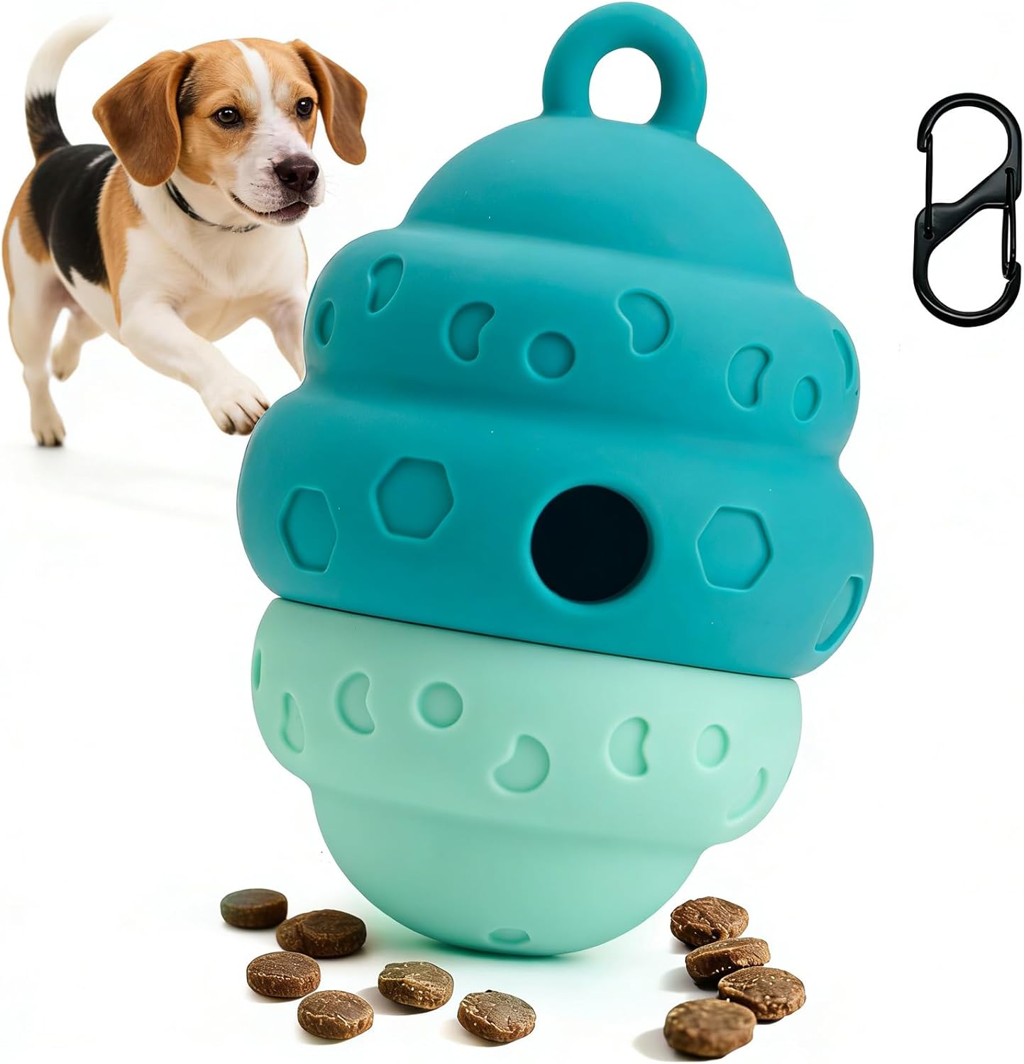 Dog Treat Toys for Medium Small Dogs, Silicone Dog Toy Treat Dispenser Slow Feeder Interactive Toys for Boredom, Enrichment Pet Toys Dispensing -Keep Them Busy- Outdoor with Buckle 1 Pack Blue