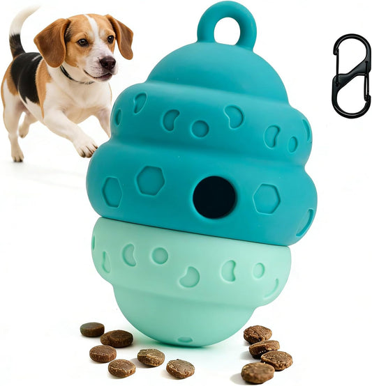 Dog Treat Toys for Medium Small Dogs, Silicone Dog Toy Treat Dispenser Slow Feeder Interactive Toys for Boredom, Enrichment Pet Toys Dispensing -Keep Them Busy- Outdoor with Buckle 1 Pack Blue