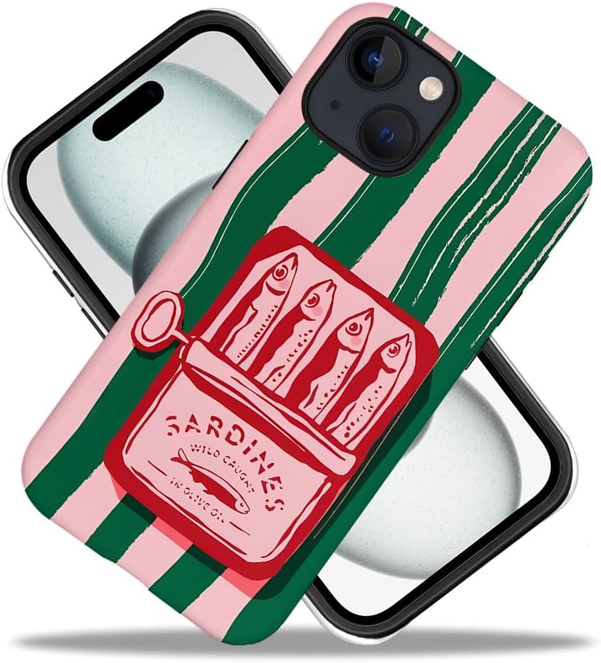 Case for iPhone 15 - Slim Fit Anti-Scratch Phone Case for Girl Women - Pink Retro Fish Italian Food (Frosted)