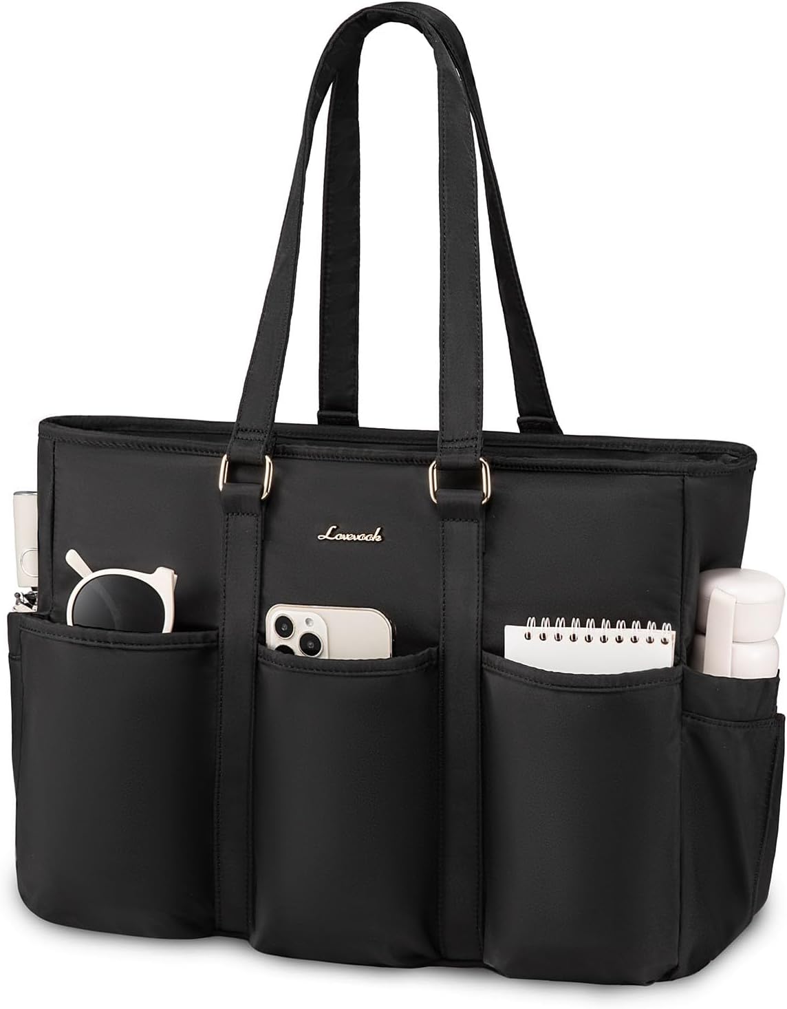 LOVEVOOK Laptop Tote Bag for Women Work, Teacher Tote Bag Nurse Bag With Large Cup Holder, Utility Professional Computer Bag For Work/Travel/College/Daily, Large Purse Handbag With Multi Pockets