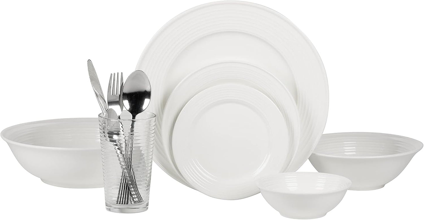 10 Strawberry Street Nova White Round 62-Piece Dinnerware Set, Service for 6