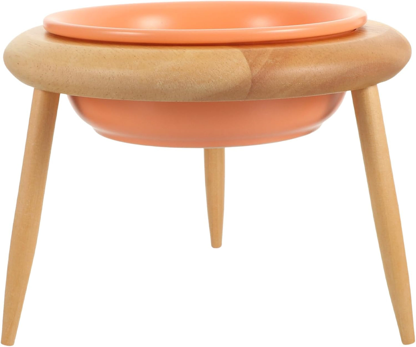Milisten Elevated Ceramic Cat Bowl with Oak Rack 600ml Raised Pet Food Holder and Water Container for Cats and Small Dogs Feeding