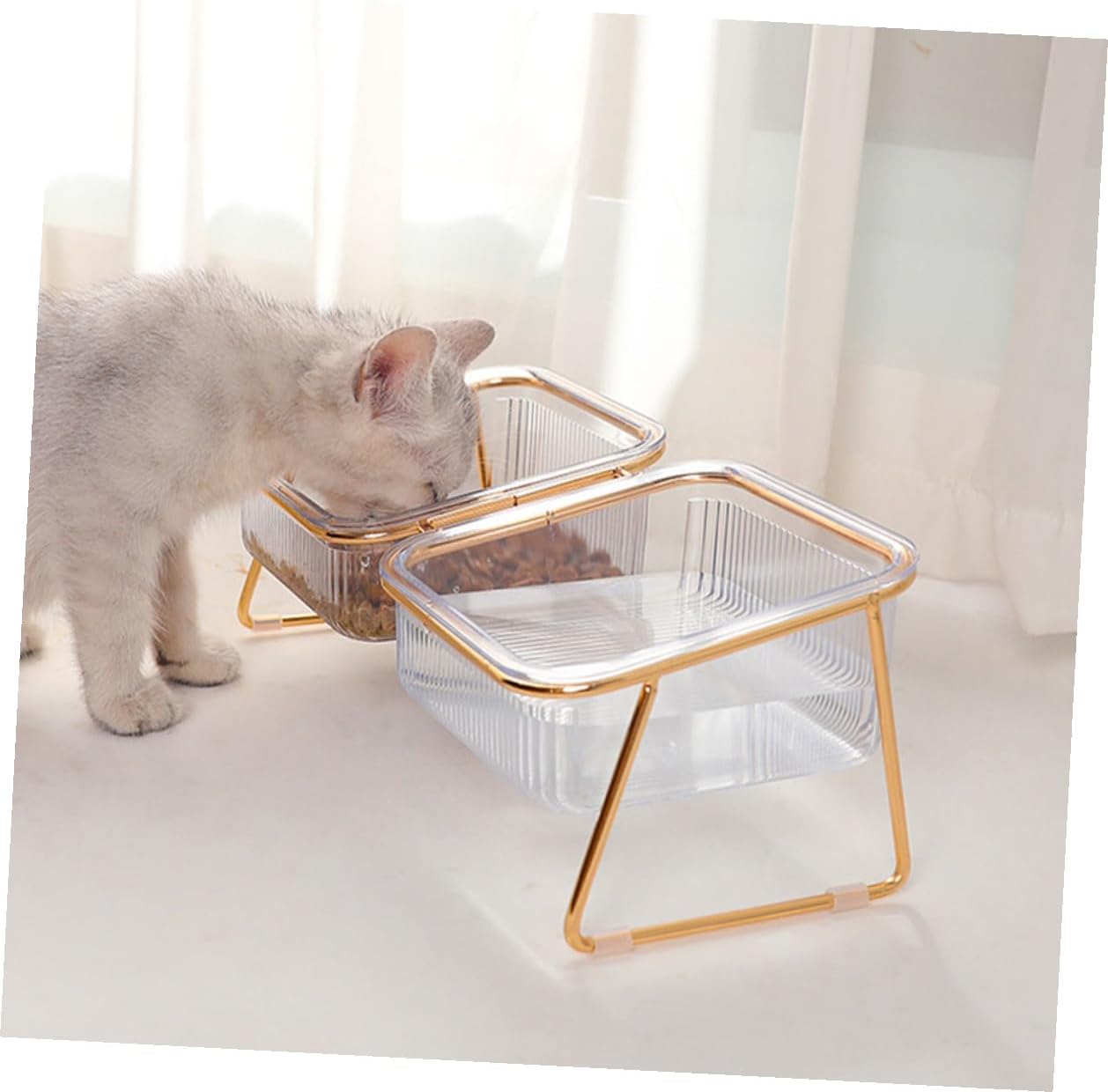 Milisten Raised Double Pet Bowls with Iron Stand, Elevated Cat Food and Water Feeding Bowls for Small Dogs and Cats, Convenient Whisker Relief Feeder for Indoor Pets