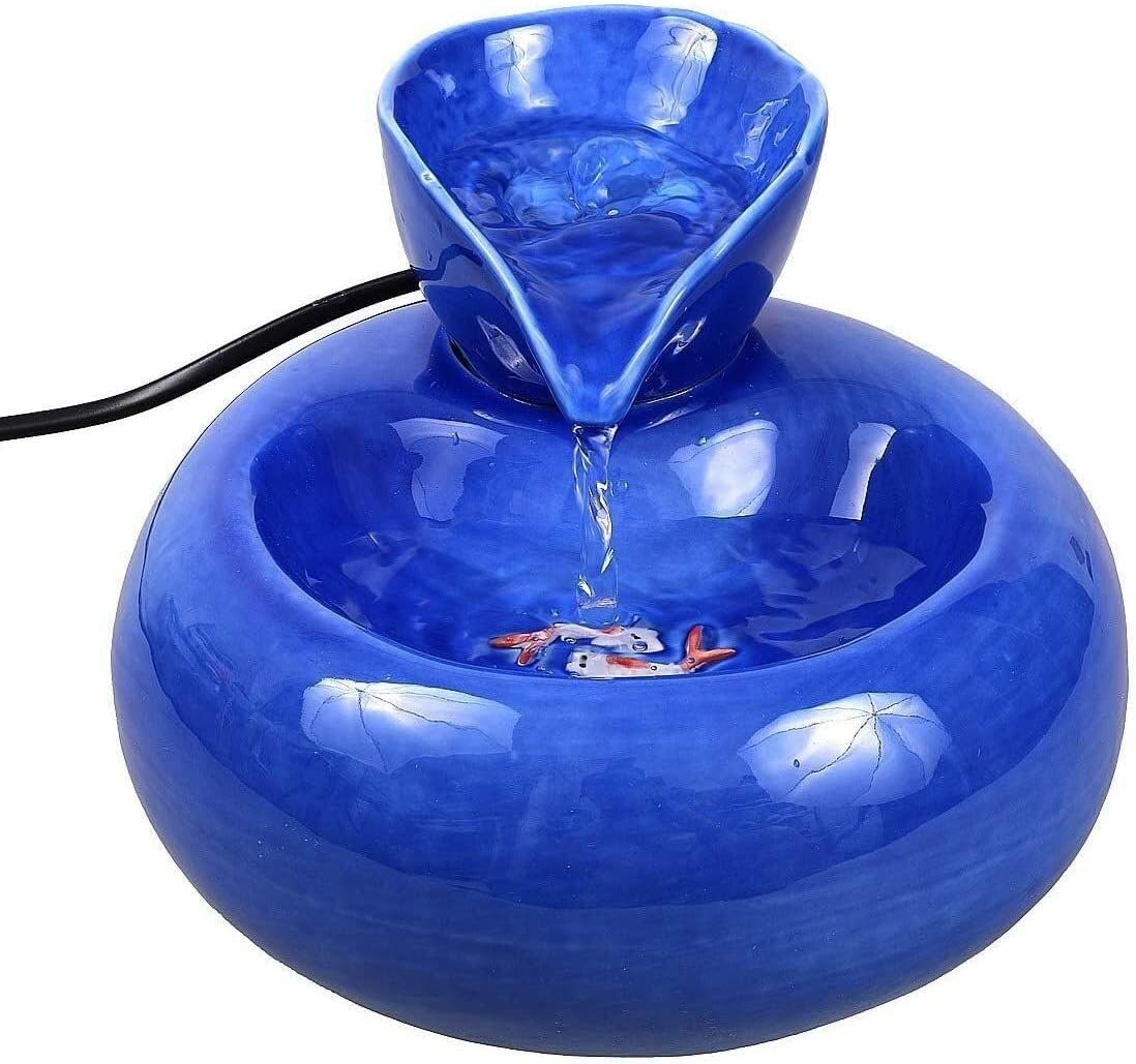 Fountain Ceramic Cat Drinking Water Fountain, 1.5 Liters Pet Water Fountains for Cats and Dogs, Electric Pet Water Dispenser with Quiet Pump Filters Pet Water Dispenser (Color : Blue) (White)