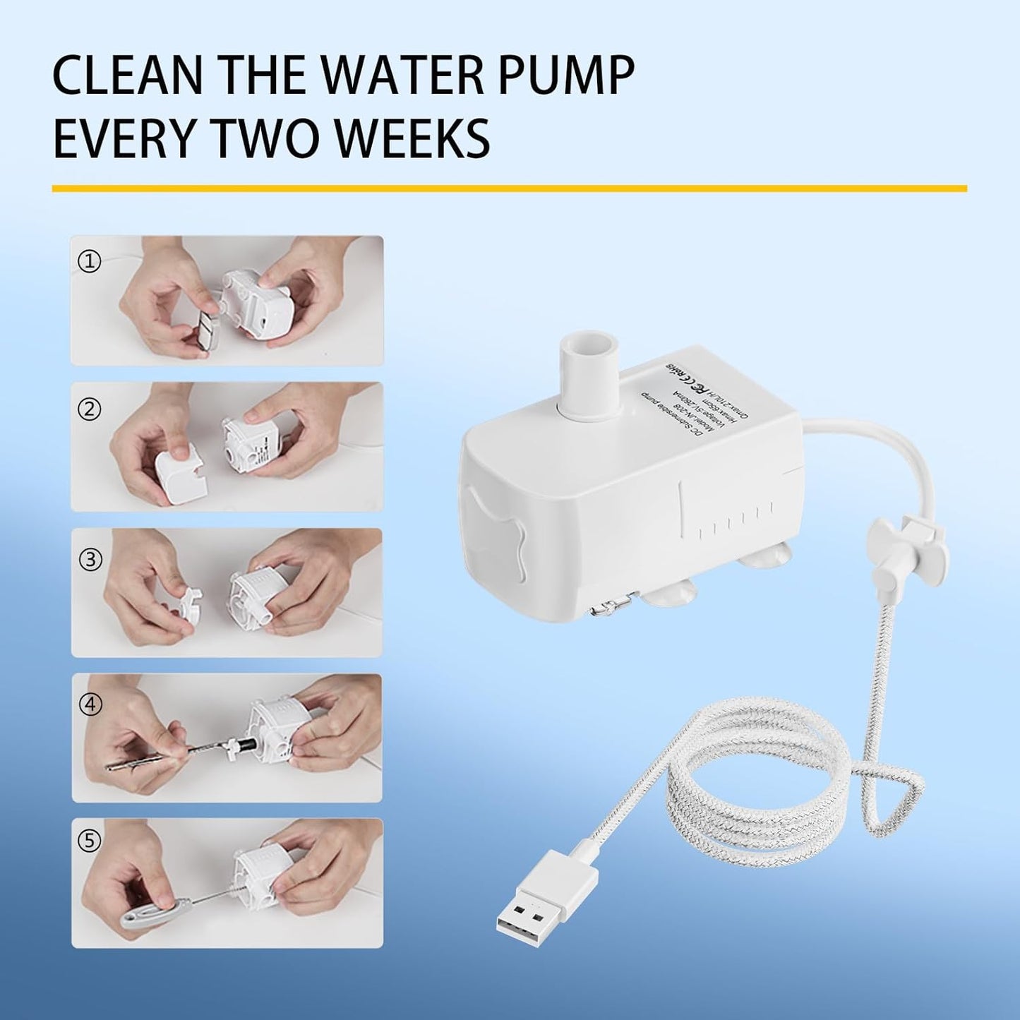 Replacement Pump for 2.3gal/300oz Large Dog Water Fountains has a 6-Foot Power Cord with Tear-Resistant Design Ultra-Quiet Energy-Efficient