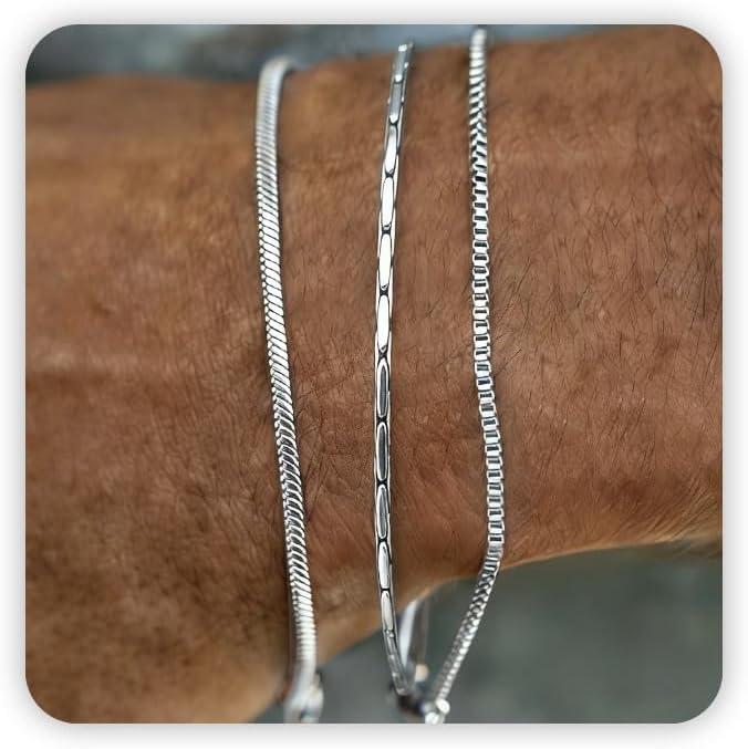 Mens Bracelet - Dainty Gold/Silver Chain Bracelet Stack 14K Gold Plated Silver Bracelets for Men Stainless Steel Adjustable Cross Charm Cuban Link Bracelet Snake Jewelry Set to Men Dad Birthday Day