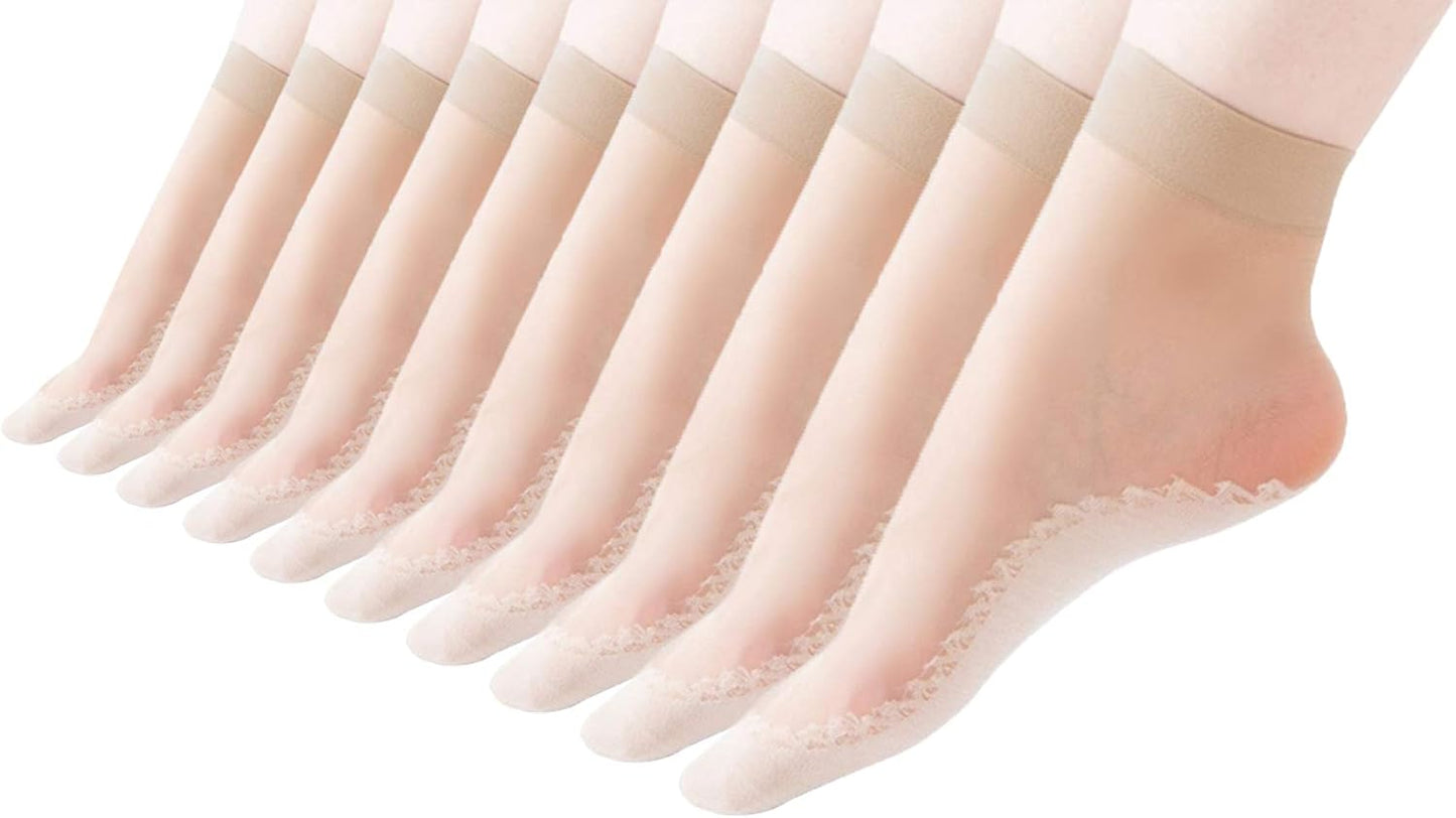 Women's 10 Pairs Silky Thin Nylon Short Ankle Socks