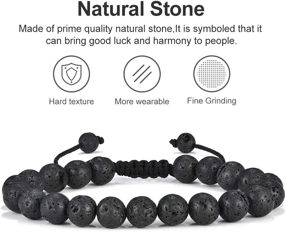 M MOOHAM Easter Gifts for Mens Boy Easter Basket Stuffers - Beaded Natural Stone 8mm Tiger Eye Matte Agate Lava Rock Bracelets Set for Men Teen Boys Dad Grandpa Birthday Gifts Jewelry