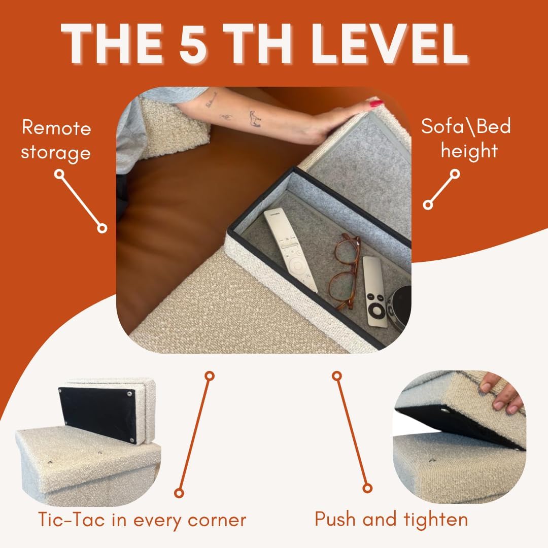 5-Step Dog Stairs for Small, Medium Dogs with Storage Box - Durable Folding Pet Steps, Padded Lid and Container; Dog Steps for Bed and Couch + Hair Brush Gift (Light Grey, Large, 5.0.)