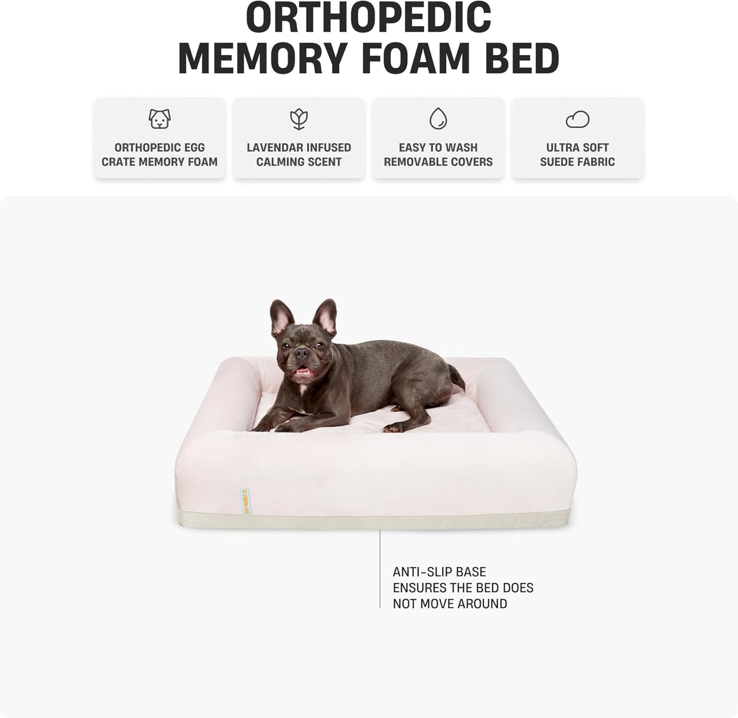 DF Co. Dog Orthopedic Memory Foam Bed | Helps Arthritis & Joint Pain | Lavender Infused, Waterproof Exterior, Machine Washable Cover, Anti-Slip Base | Beige, Size L