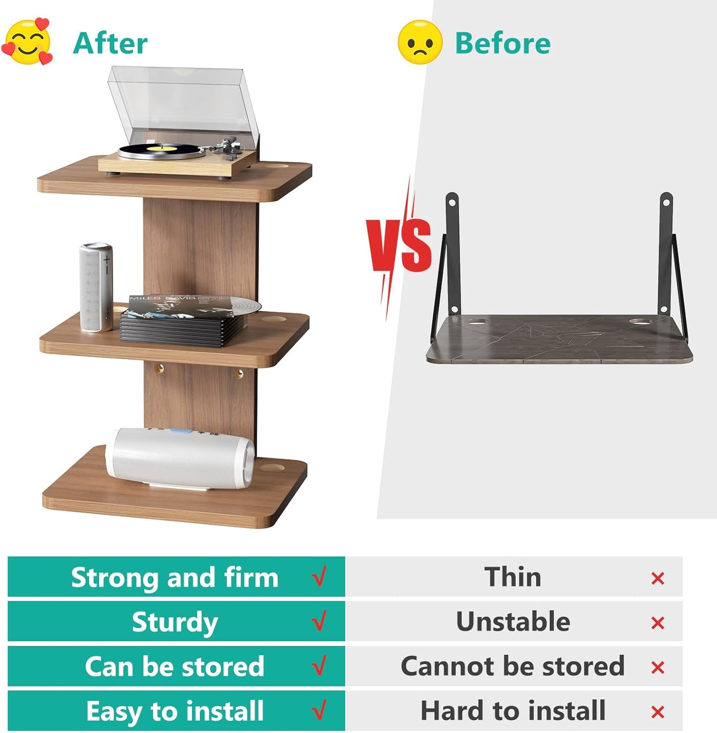 WALI Floating TV Shelf, 3 Tier Projector Shelf for DVD Players, Routers, Game Consoles, Cable Boxes, Living Room Decor Accessories, Wall Mount Shelves Holds Up to 22lbs (CS303N), 3-Shelf, Walnut Brown